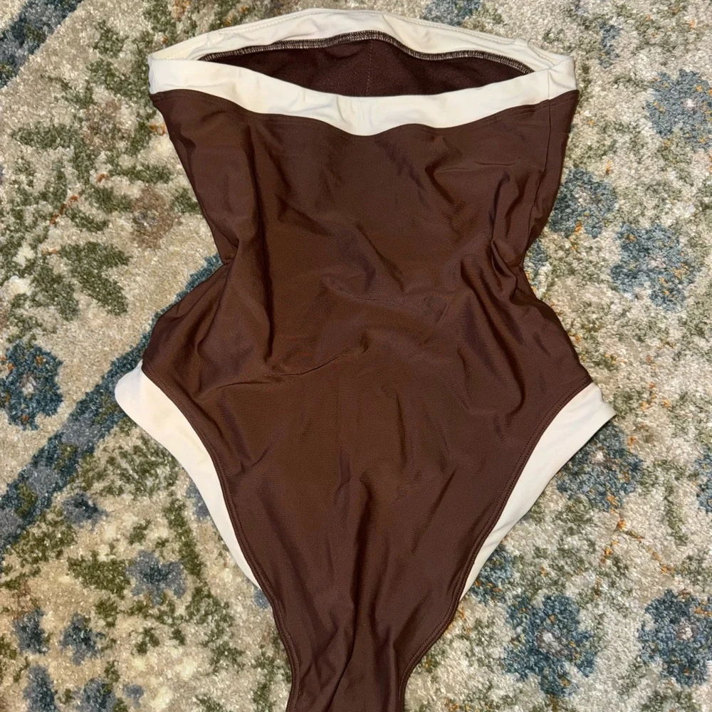 Abercrombie & Fitch Brown One-Piece Swimsuit with White Trim